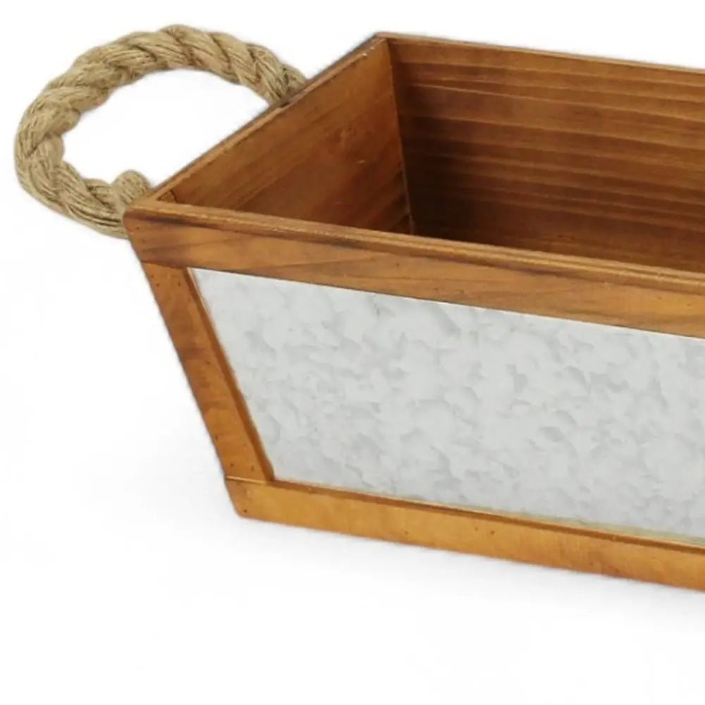 16" Brown Solid Wood And Metal Crate - NOBLE HOME INTERIORS