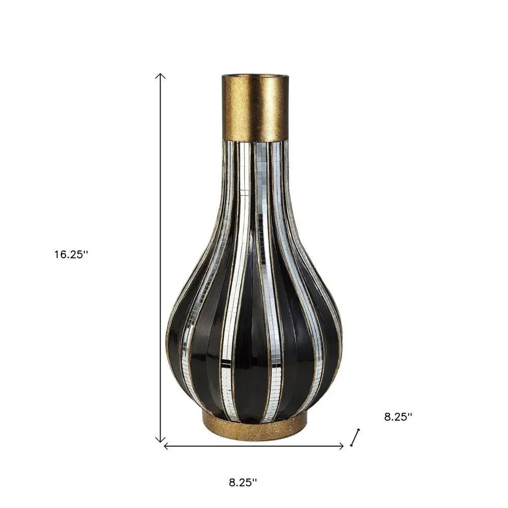 16" Gold and Black Striped Bud Polyresin Table Vase - NOBLE HOME INTERIORS