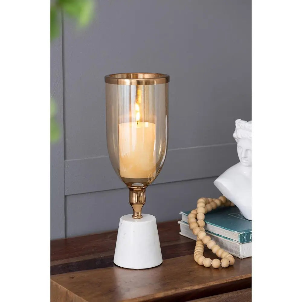 16" Gold And White Glass And Marble Table Vase - NOBLE HOME INTERIORS
