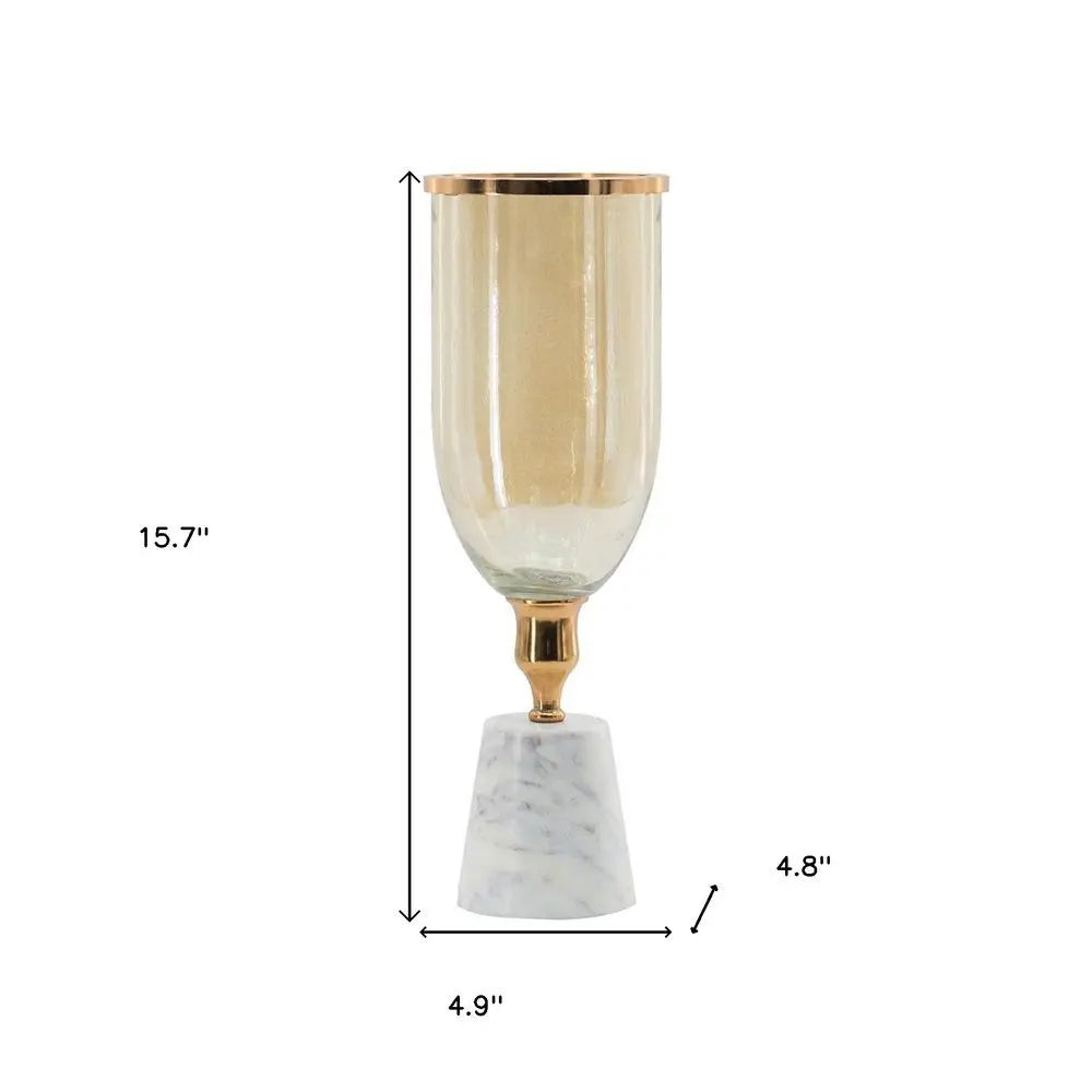 16" Gold And White Glass And Marble Table Vase - NOBLE HOME INTERIORS