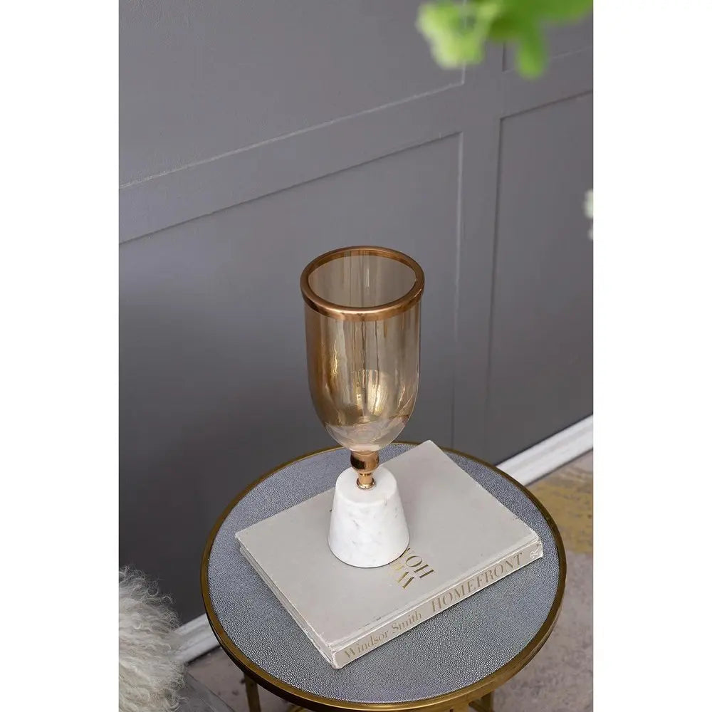 16" Gold And White Glass And Marble Table Vase - NOBLE HOME INTERIORS
