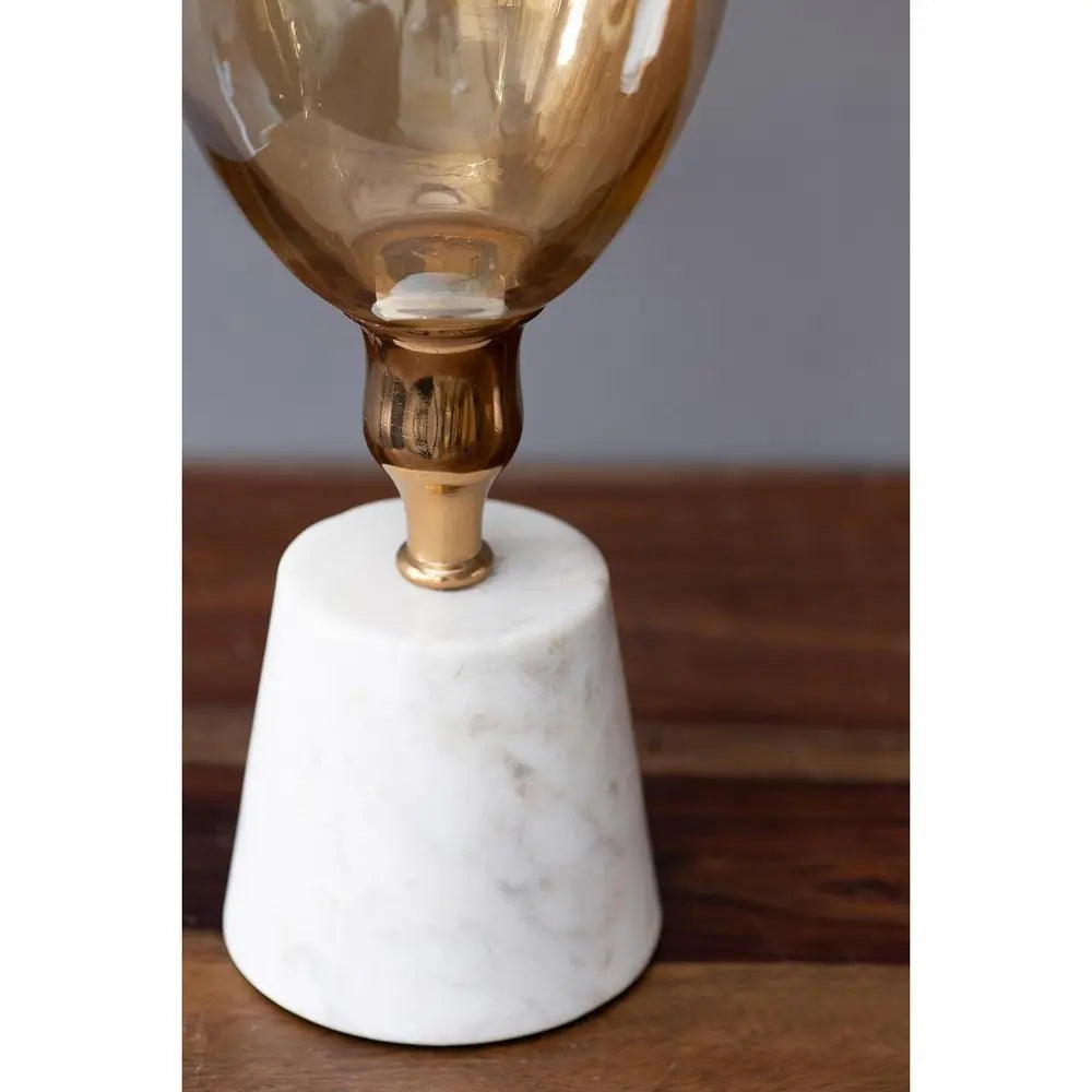 16" Gold And White Glass And Marble Table Vase - NOBLE HOME INTERIORS