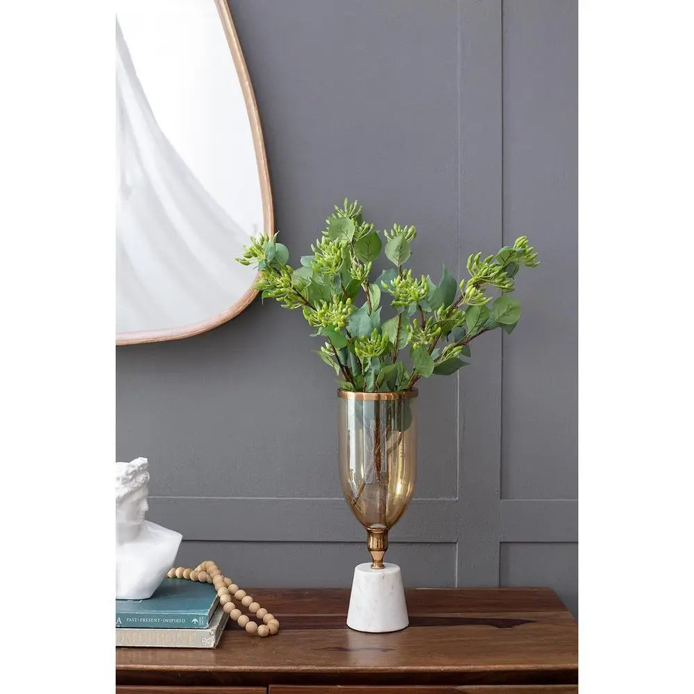 16" Gold And White Glass And Marble Table Vase - NOBLE HOME INTERIORS