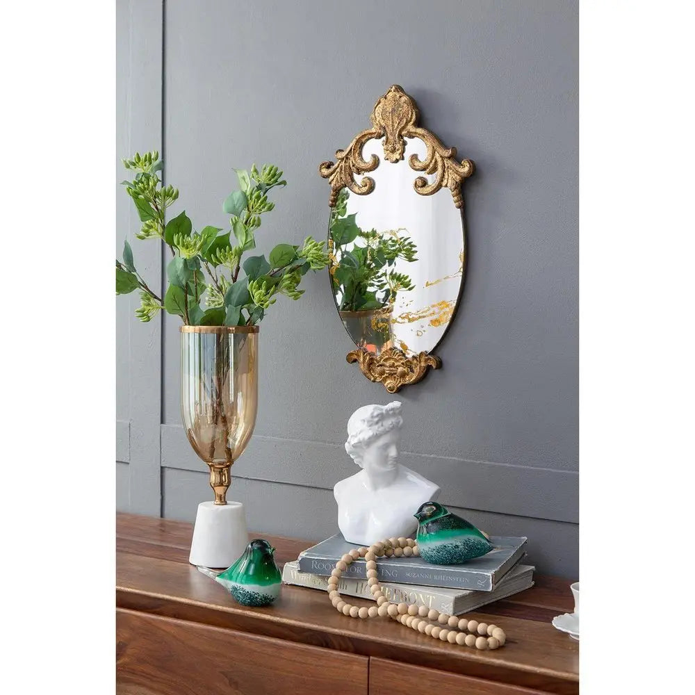 16" Gold And White Glass And Marble Table Vase - NOBLE HOME INTERIORS