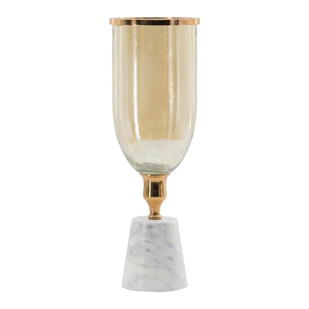 16" Gold And White Glass And Marble Table Vase - NOBLE HOME INTERIORS