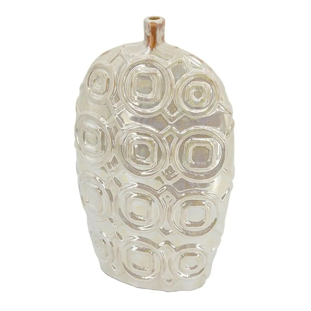 16" Ivory Geometric Bud Ceramic Table Vase - NOBLE HOME INTERIORS