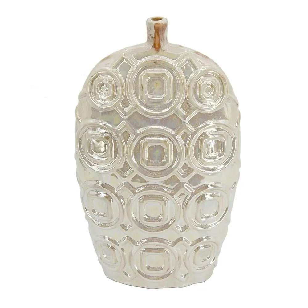 16" Ivory Geometric Bud Ceramic Table Vase - NOBLE HOME INTERIORS