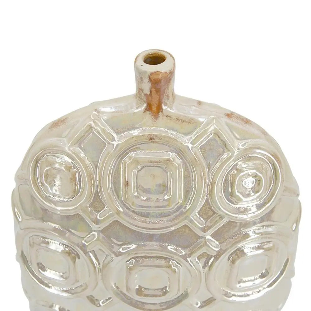 16" Ivory Geometric Bud Ceramic Table Vase - NOBLE HOME INTERIORS