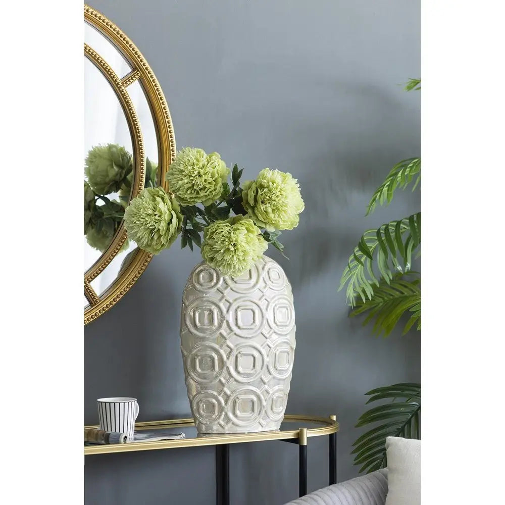 16" Ivory Geometric Bud Ceramic Table Vase - NOBLE HOME INTERIORS