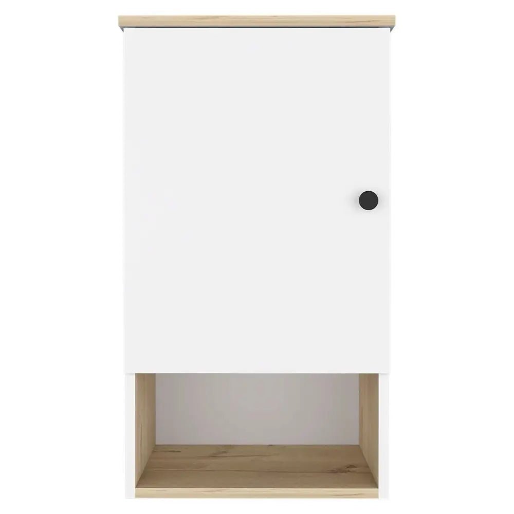 16" Light Oak And White Wall Mounted Cabinet With Three Shelves - NOBLE HOME INTERIORS