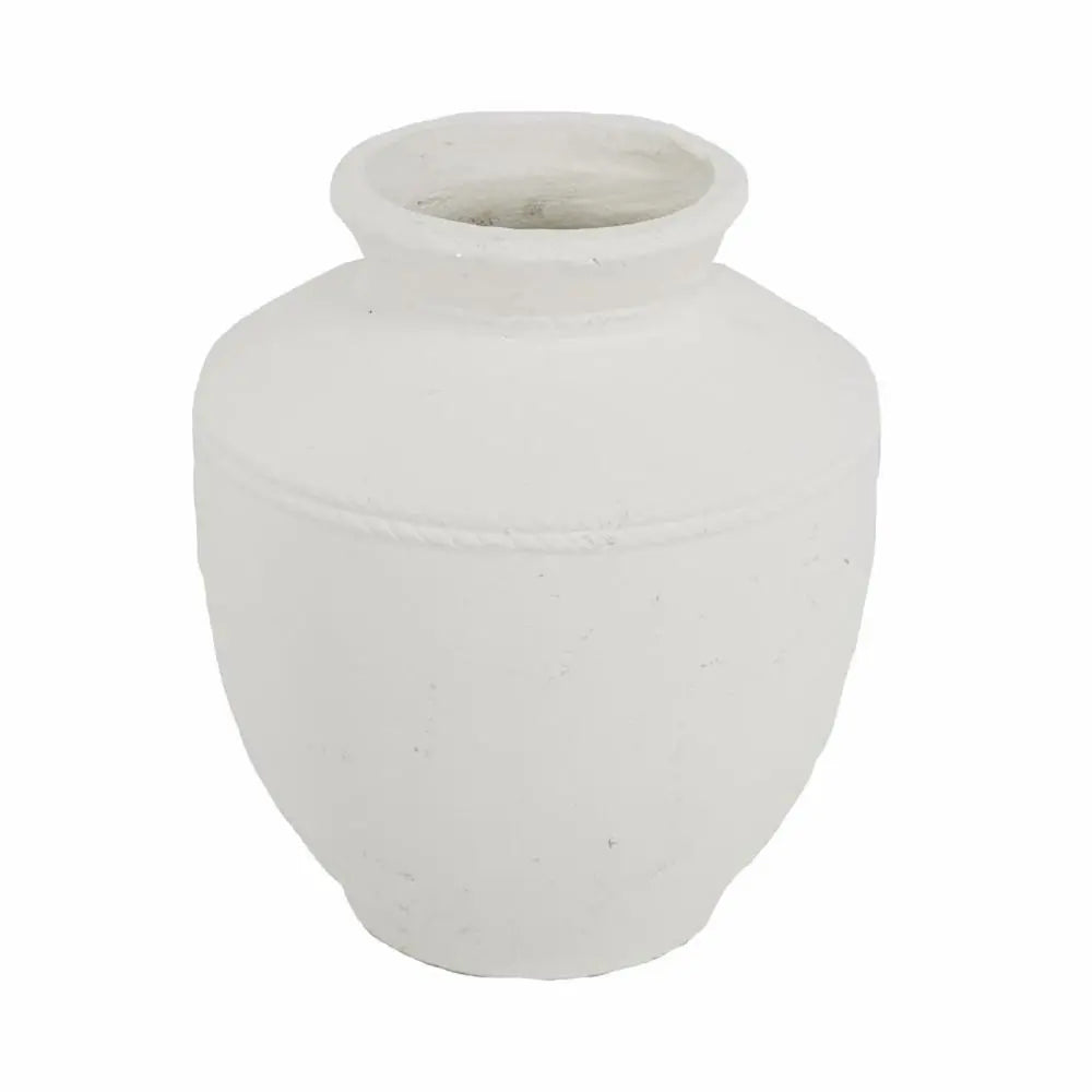 16" White Terracotta Round Jug Vase - NOBLE HOME INTERIORS