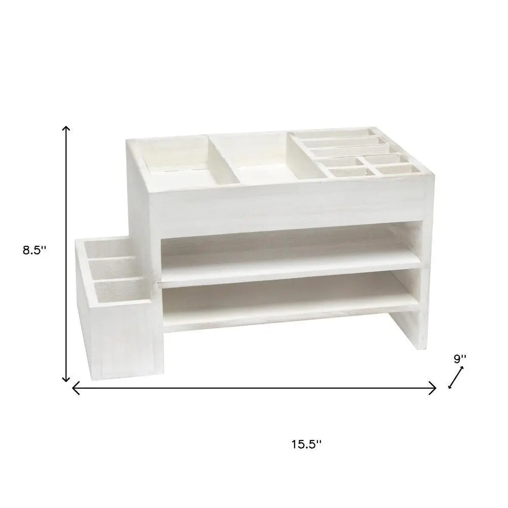 16" White Wood Desk Organizer - NOBLE HOME INTERIORS