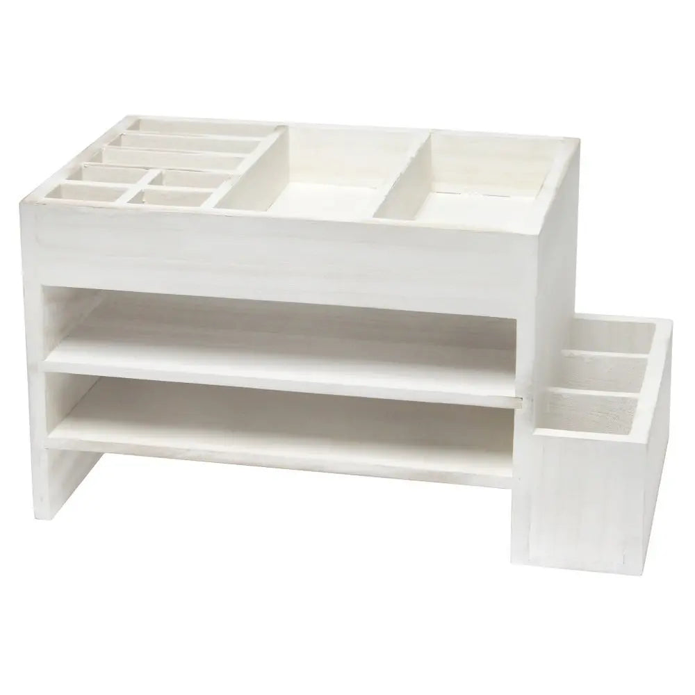 16" White Wood Desk Organizer - NOBLE HOME INTERIORS