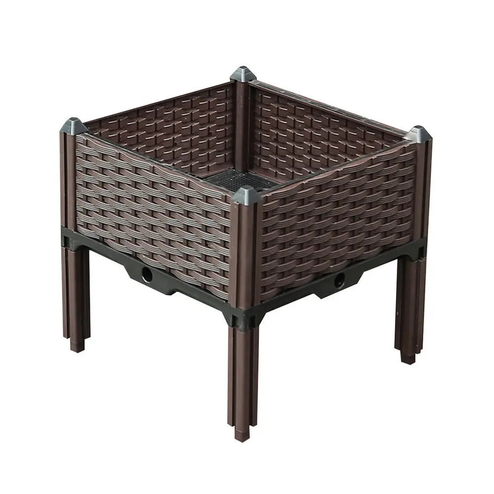 16" X 16" Dark Brown Heavy Duty Plastic Square Self Watering Raised Garden Bed - NOBLE HOME INTERIORS