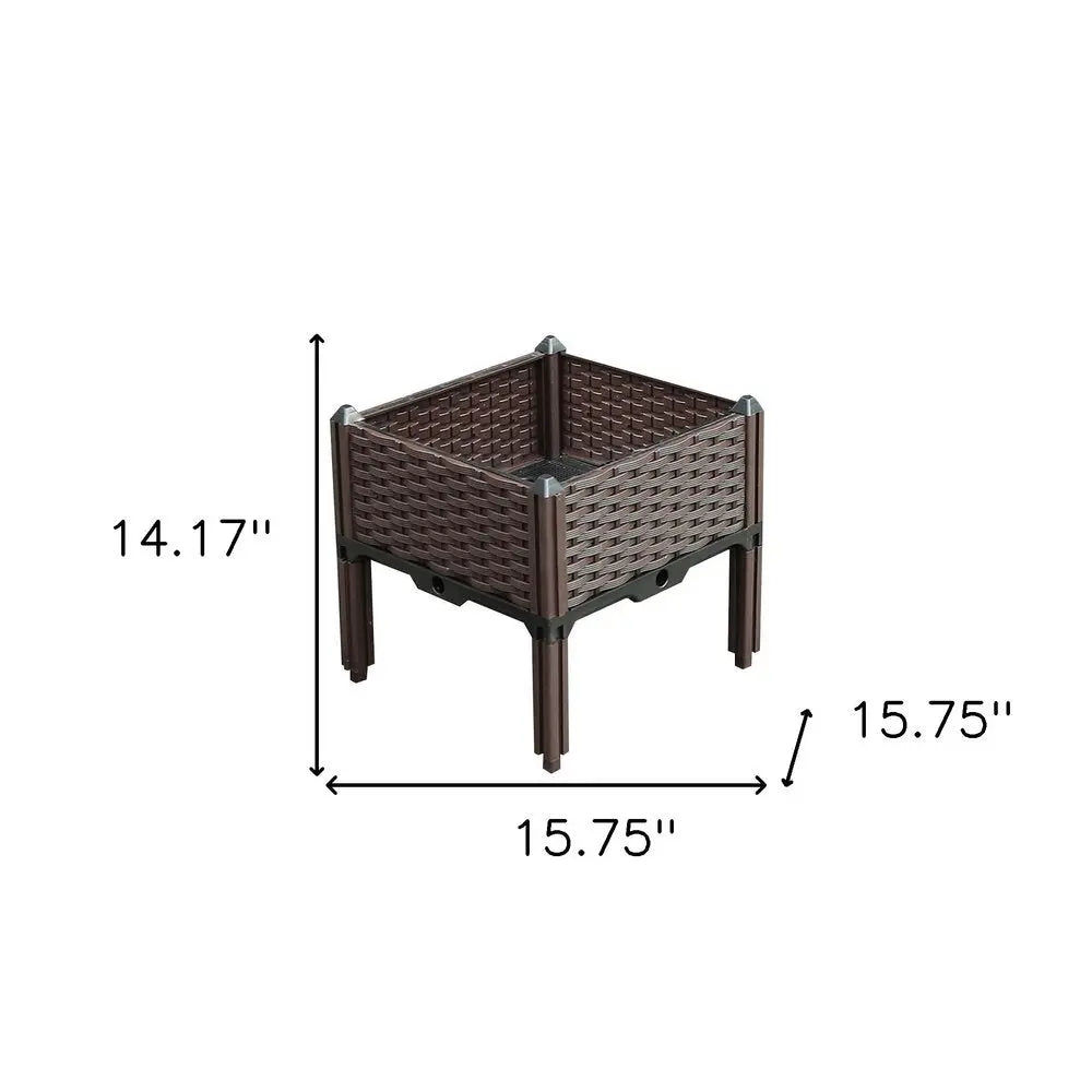 16" X 16" Dark Brown Heavy Duty Plastic Square Self Watering Raised Garden Bed - NOBLE HOME INTERIORS