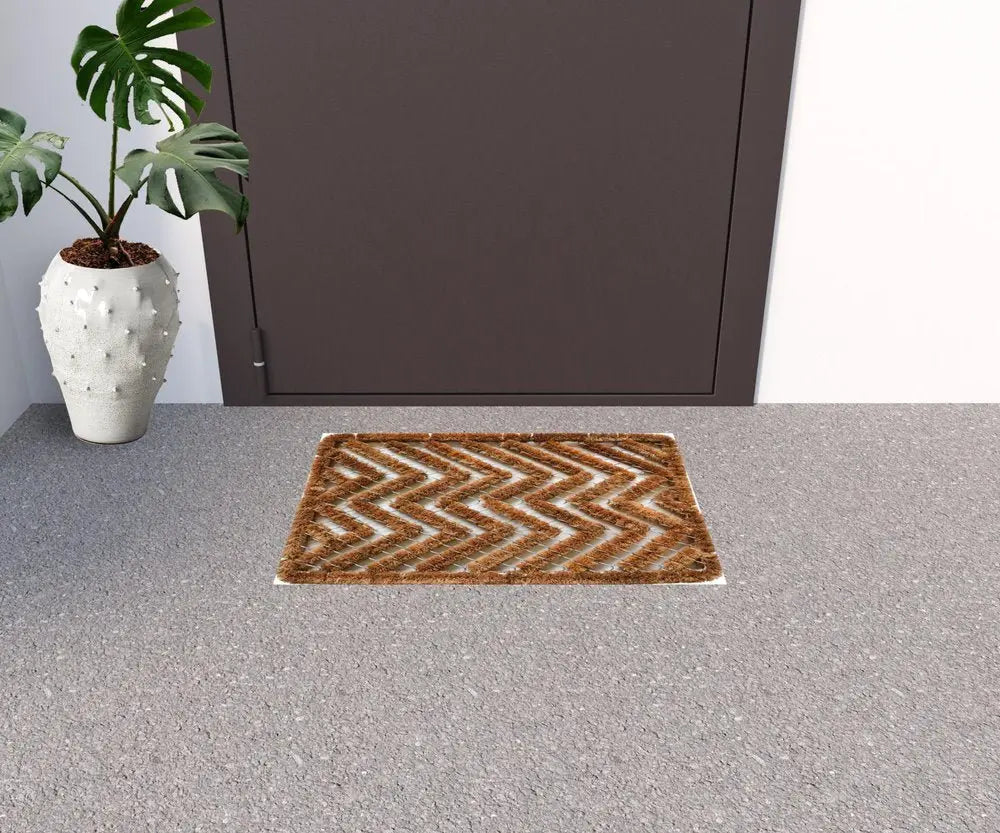 16" X 24" Brown Coir Zig Zag Outdoor Door Mat - NOBLE HOME INTERIORS