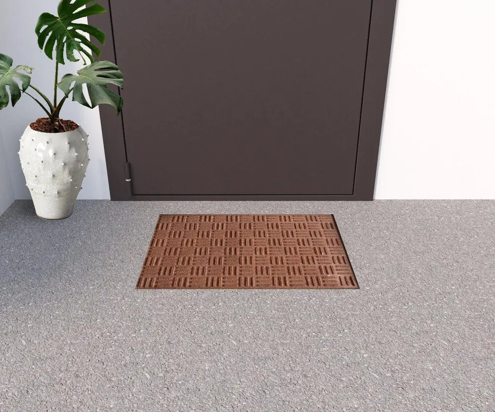 16" X 24" Brown Synthetic Fiber Abstract Outdoor Door Mat - NOBLE HOME INTERIORS