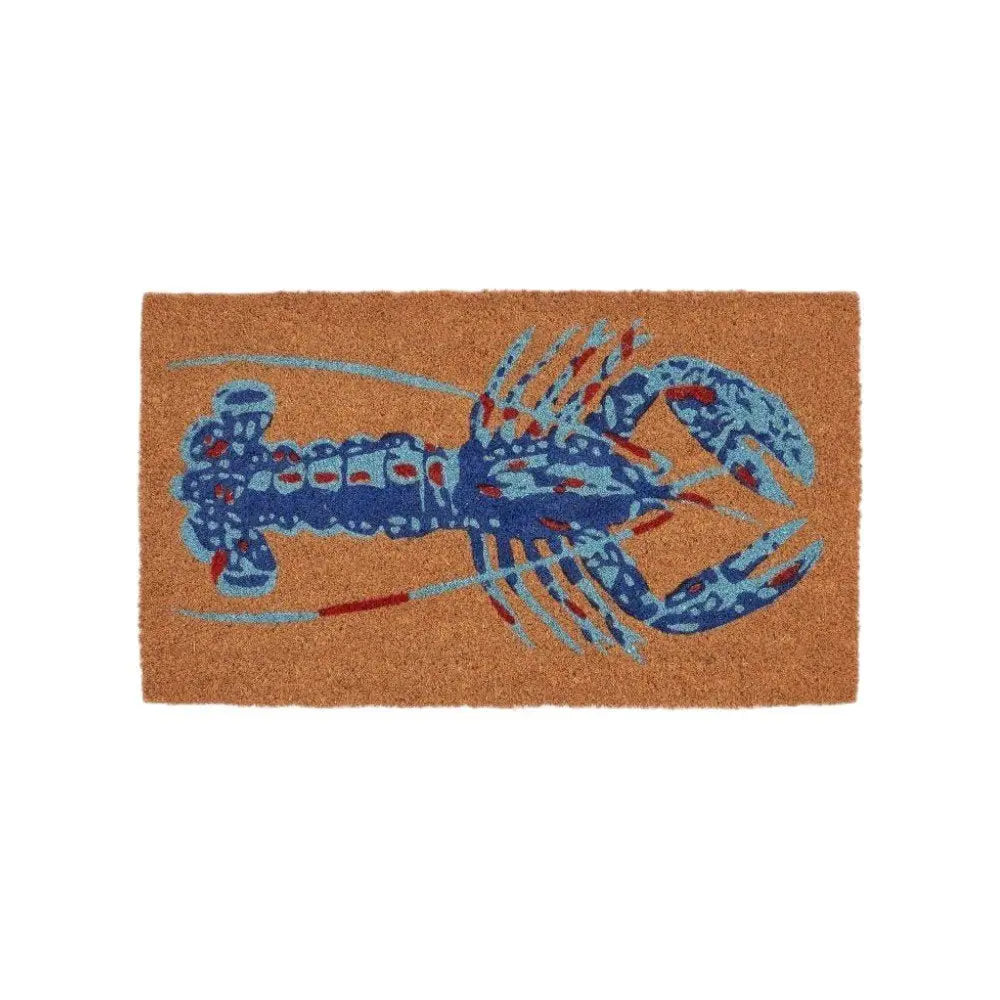 16" X 30" Blue Brown And Red Lobster Indoor Coir Door Mat - NOVA HOME FURNITURE