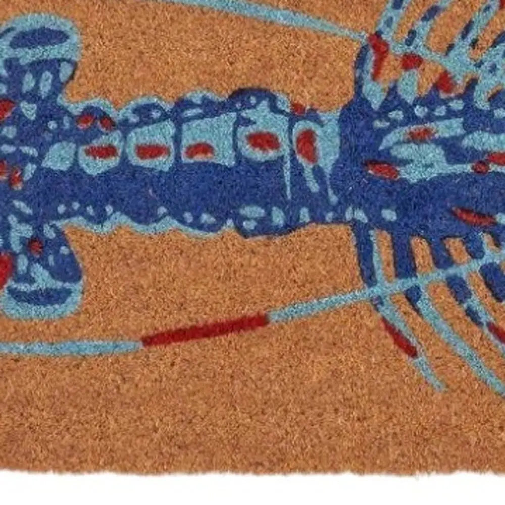 16" X 30" Blue Brown And Red Lobster Indoor Coir Door Mat - NOVA HOME FURNITURE