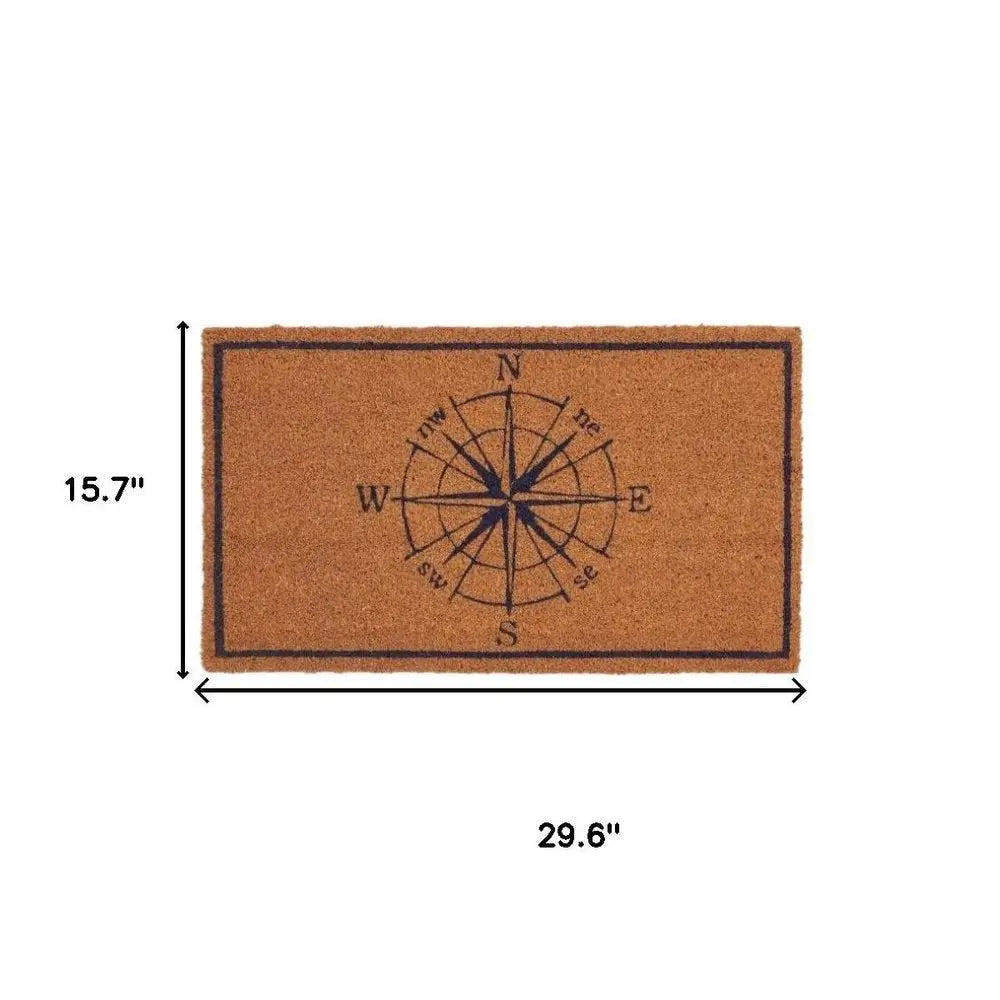 16" X 30" Light Brown And Navy Blue Compass Indoor Coir Door Mat - NOVA HOME FURNITURE
