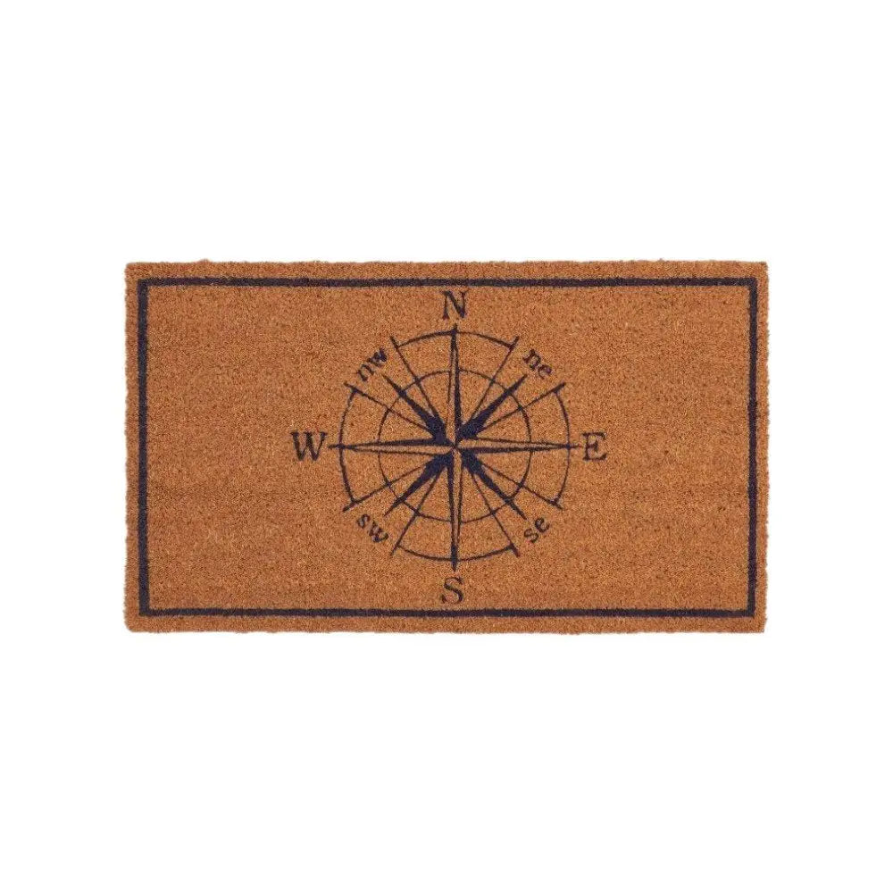 16" X 30" Light Brown And Navy Blue Compass Indoor Coir Door Mat - NOVA HOME FURNITURE