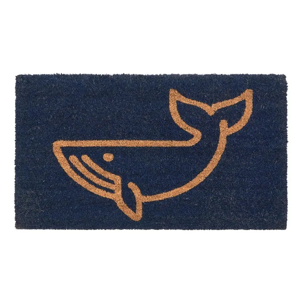 16" X 30" Natural And Navy Blue Whale Indoor Coir Door Mat - NOVA HOME FURNITURE