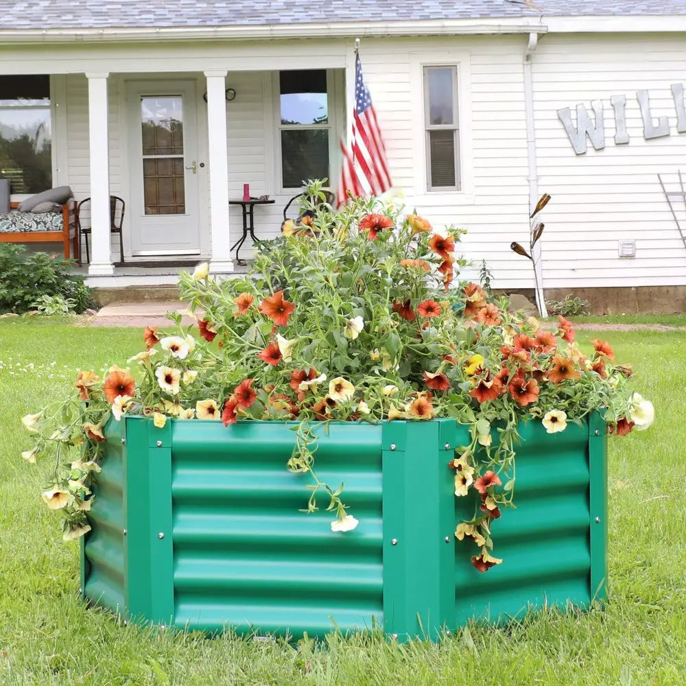 16" X 41" Green Steel Hexagon Planter Box - NOBLE HOME INTERIORS