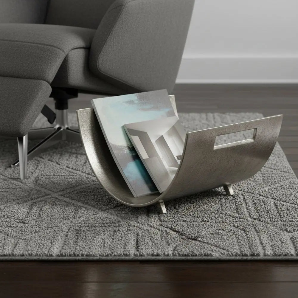 17" Brushed Silver Modern Magazine Basket - NOBLE HOME INTERIORS