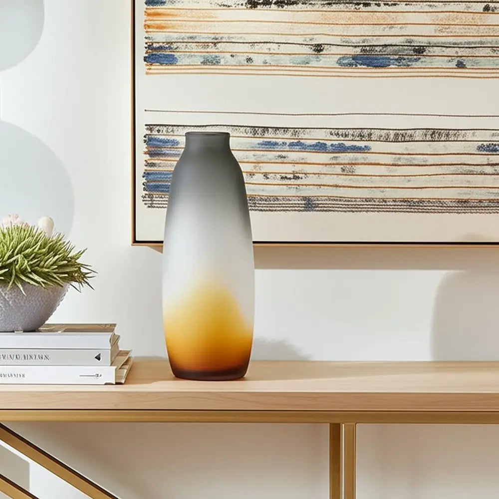 17" Charcoal And Orange Ombre Glass Table Vase - NOBLE HOME INTERIORS