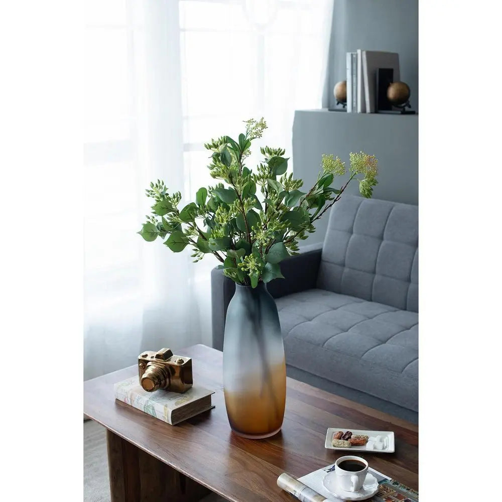 17" Charcoal And Orange Ombre Glass Table Vase - NOBLE HOME INTERIORS