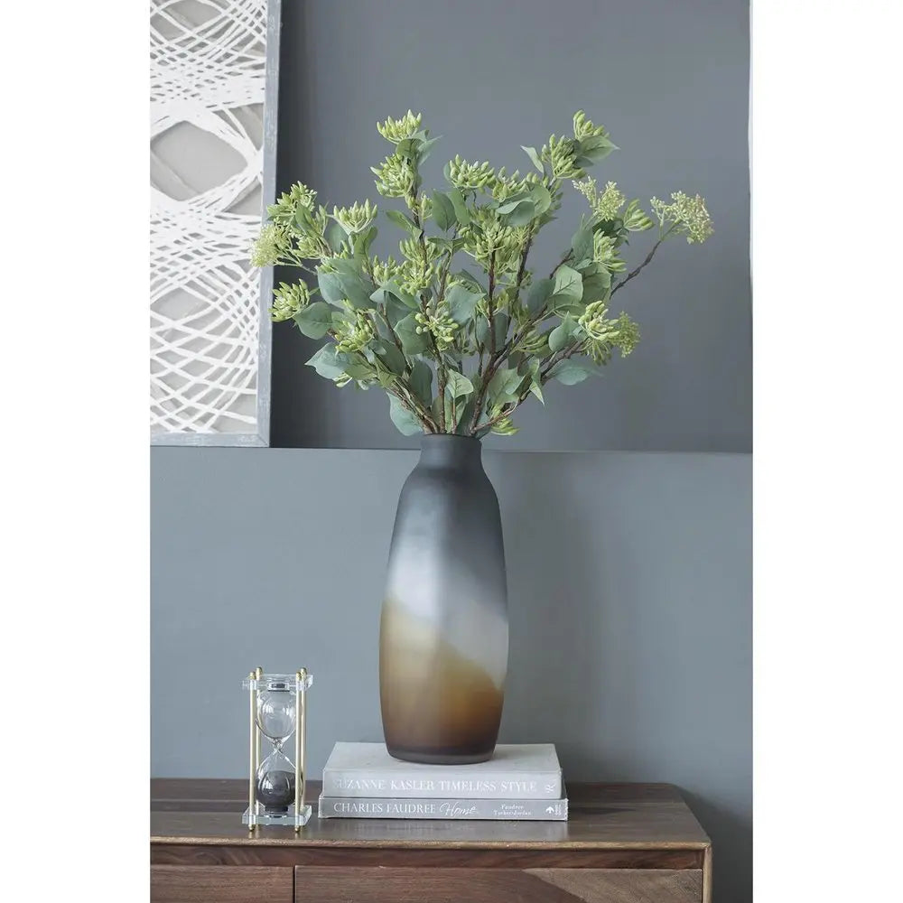 17" Charcoal And Orange Ombre Glass Table Vase - NOBLE HOME INTERIORS