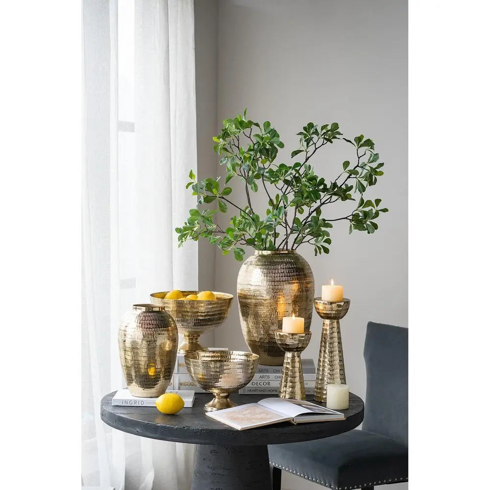 17" Gold Hammered Aluminum Urn Table Vase - NOBLE HOME INTERIORS