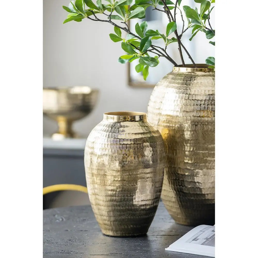 17" Gold Hammered Aluminum Urn Table Vase - NOBLE HOME INTERIORS