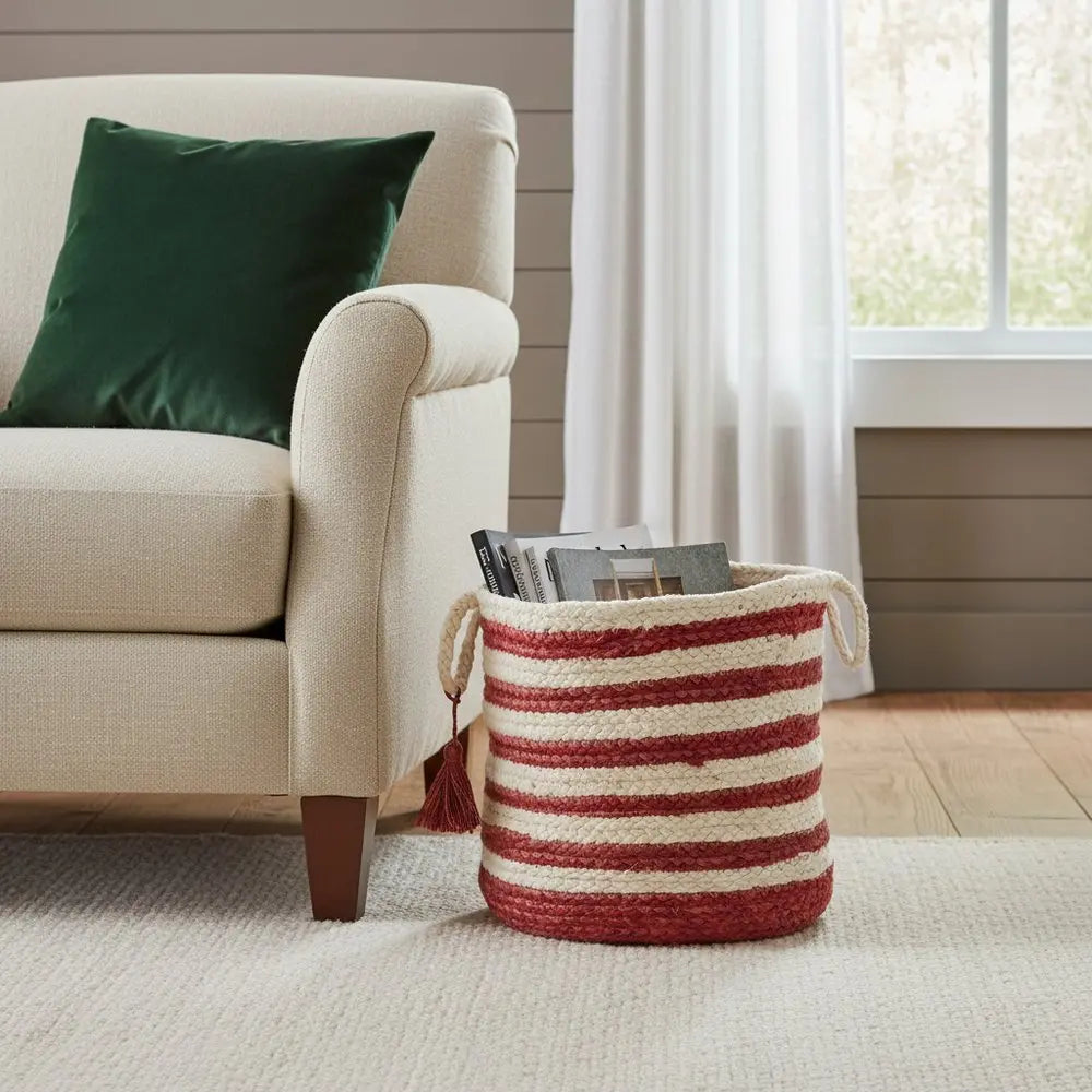 17" Ivory Jute Basket - NOBLE HOME INTERIORS