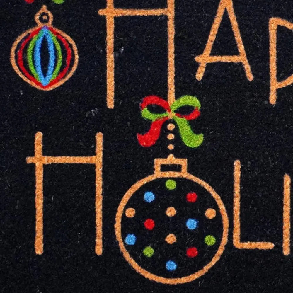 17" X 29" Black And Brown Christmas Happy Holidays Outdoor Coir Door Mat - NOVA HOME FURNITURE