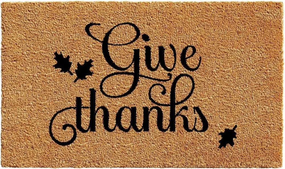 17" X 29" Black And Natural Coir Give Thanks Outdoor Door Mat - NOBLE HOME INTERIORS