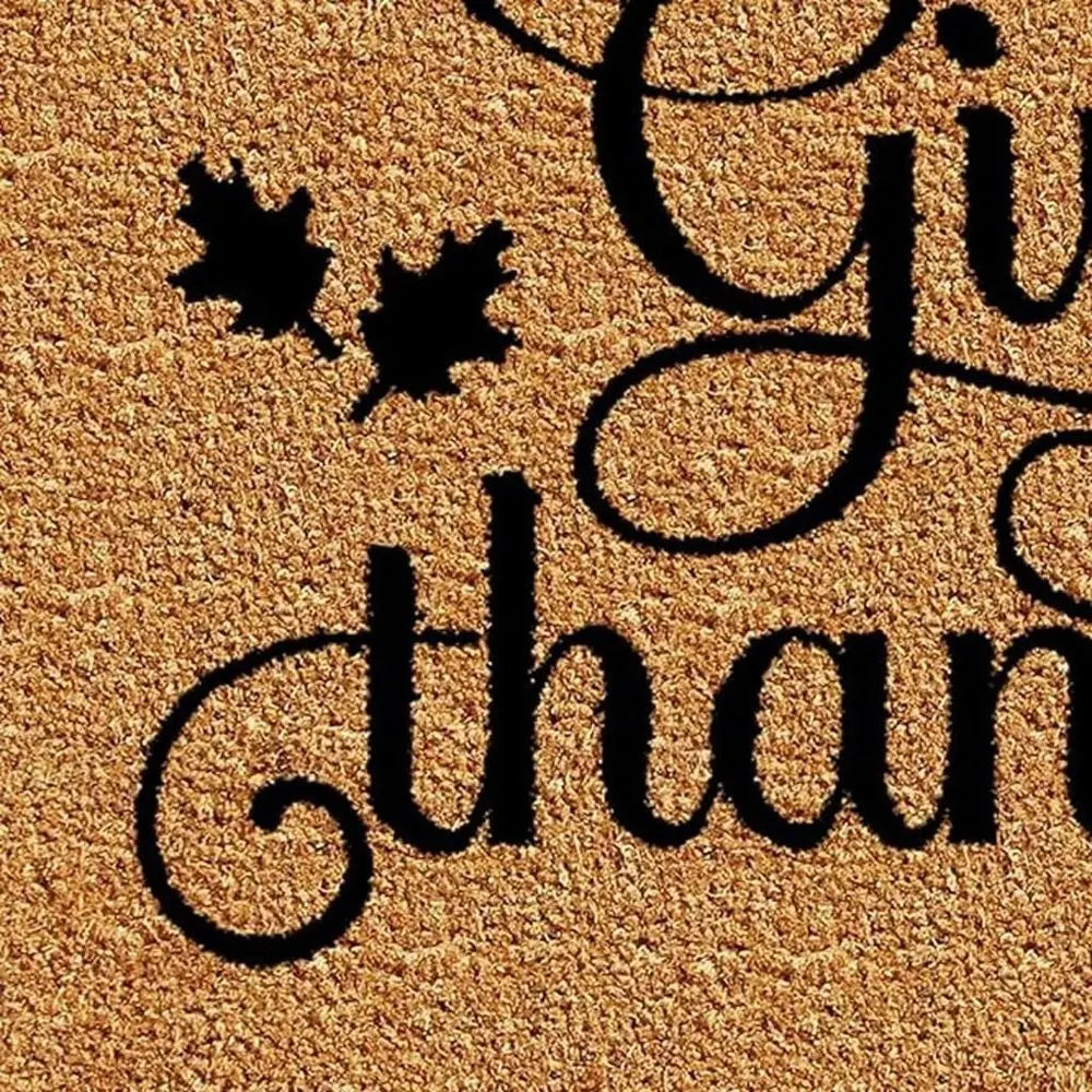 17" X 29" Black And Natural Coir Give Thanks Outdoor Door Mat - NOBLE HOME INTERIORS