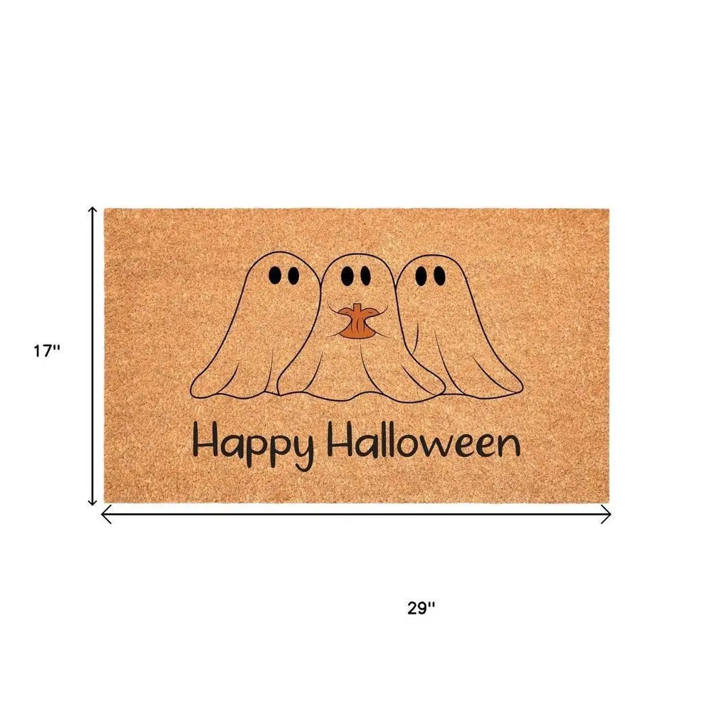 17" X 29" Black And Natural Halloween Halloween Happy Halloween Outdoor Coir Door Mat - NOVA HOME FURNITURE