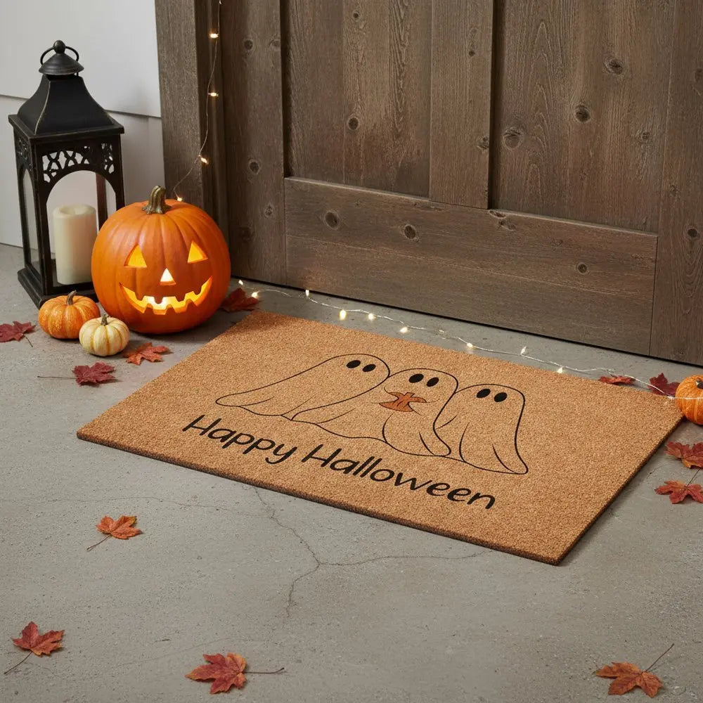 17" X 29" Black And Natural Halloween Halloween Happy Halloween Outdoor Coir Door Mat - NOVA HOME FURNITURE