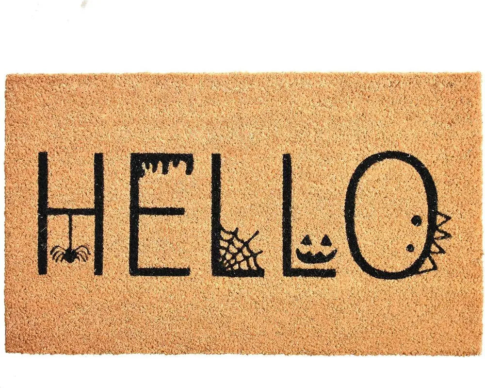 17" X 29" Black And Natural Halloween Halloween Hello Outdoor Coir Door Mat - NOBLE HOME INTERIORS