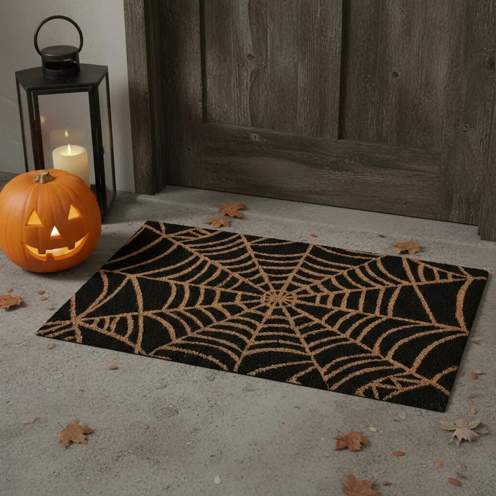 17" X 29" Black And Natural Halloween Halloween Outdoor Coir Door Mat - NOVA HOME FURNITURE