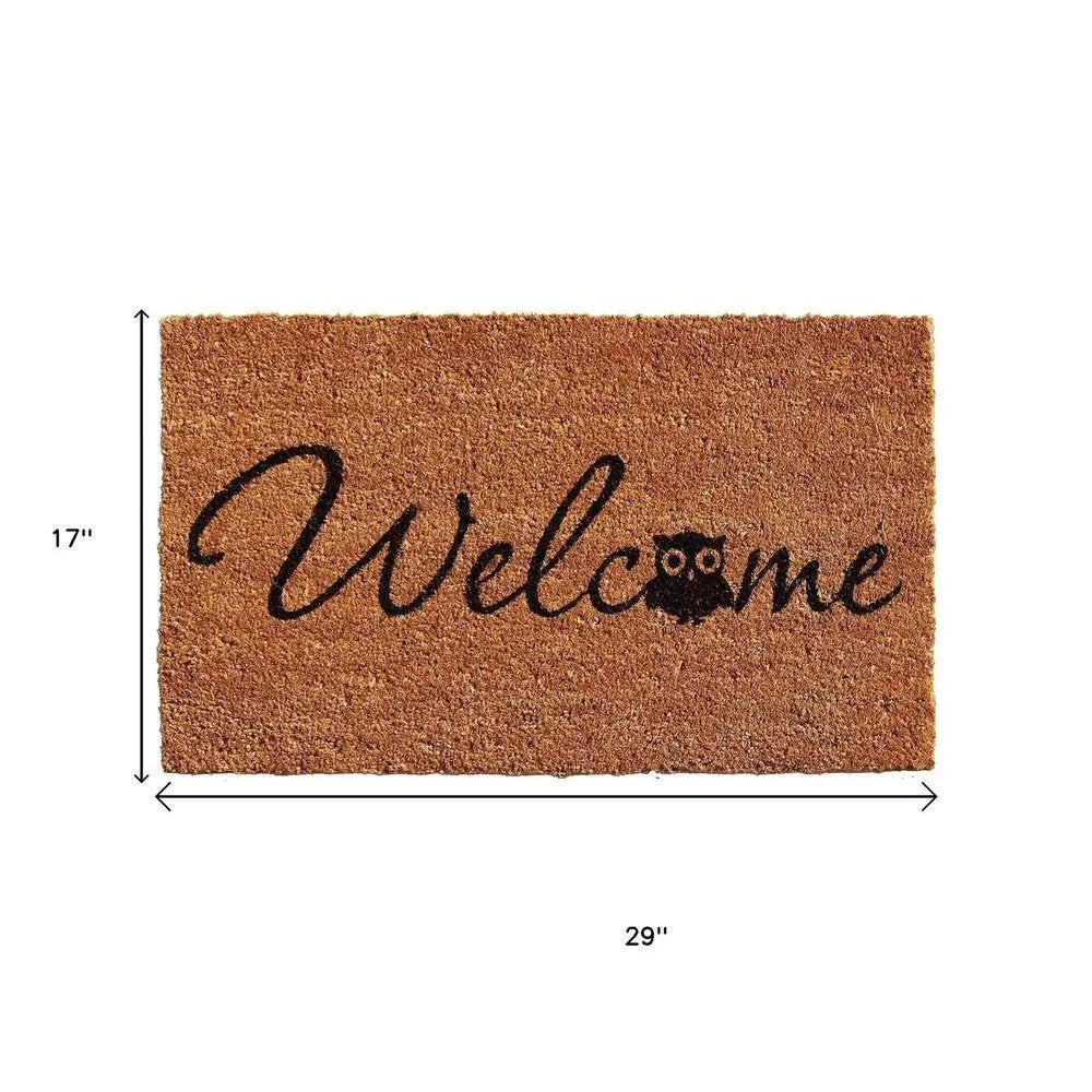 17" X 29" Black And Natural Owl Welcome Outdoor Coir Door Mat - NOBLE HOME INTERIORS
