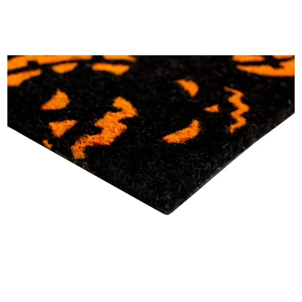 17" X 29" Black and Orange Coir Jackolantern Outdoor Halloween Door Mat - NOBLE HOME INTERIORS