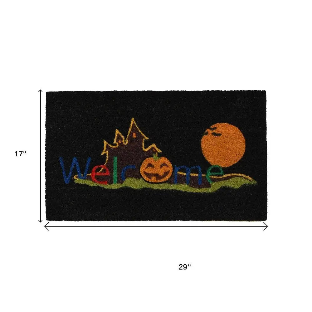 17" X 29" Black And Orange Coir Welcome Outdoor Halloween Door Mat - NOBLE HOME INTERIORS