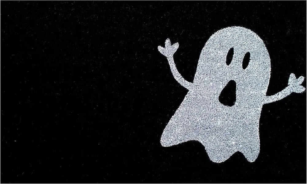 17" X 29" Black And White Coir Ghost Outdoor Halloween Door Mat - NOBLE HOME INTERIORS