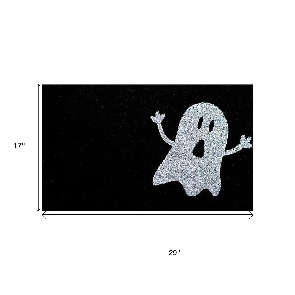 17" X 29" Black And White Coir Ghost Outdoor Halloween Door Mat - NOBLE HOME INTERIORS