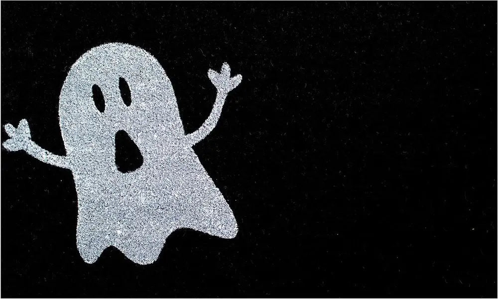 17" X 29" Black And White Coir Ghost Outdoor Halloween Door Mat - NOBLE HOME INTERIORS