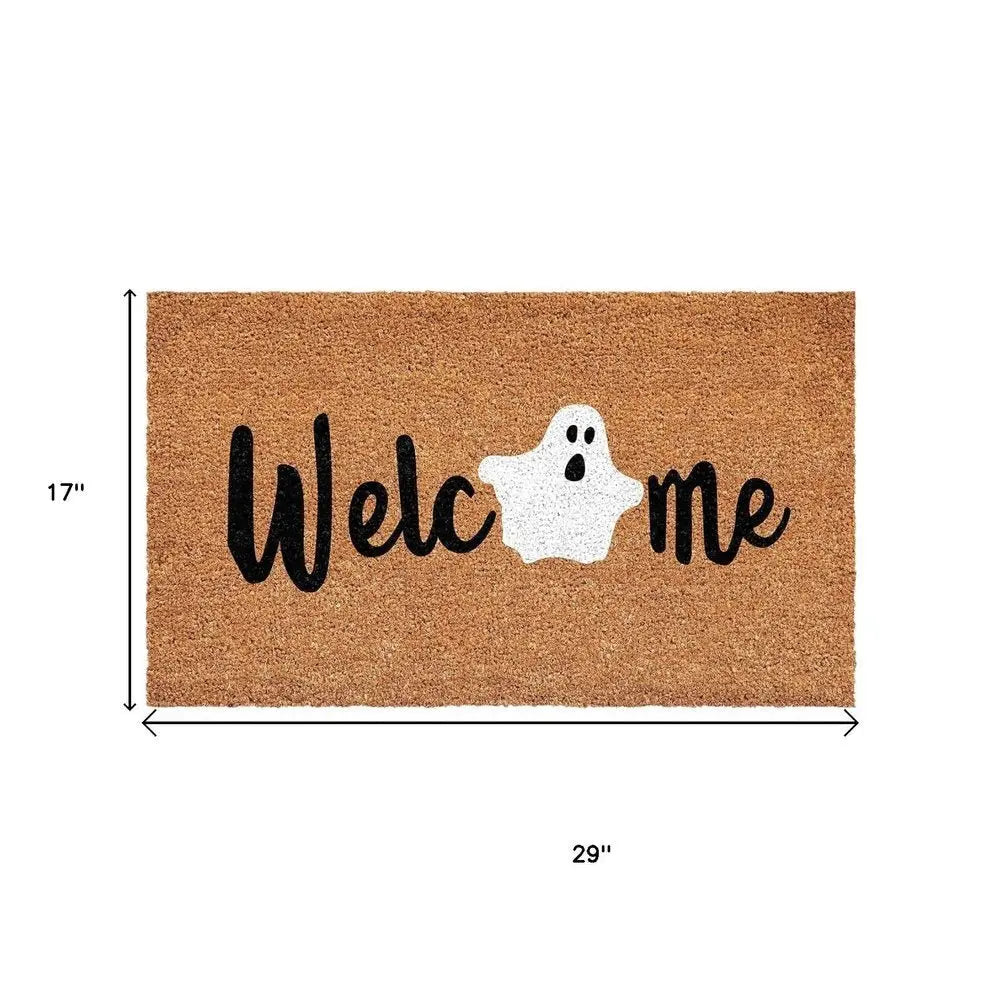 17" X 29" Black Natural And White Halloween Halloween Welcome Outdoor Coir Door Mat - NOVA HOME FURNITURE