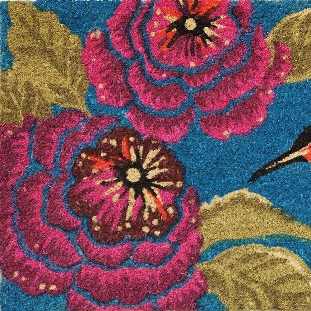 17" X 29" Blue Pink And Green Hummingbird Outdoor Coir Door Mat - NOBLE HOME INTERIORS