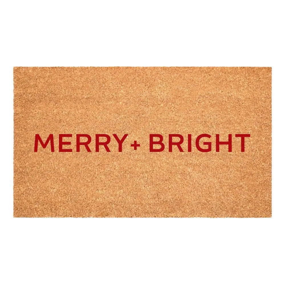 17" X 29" Brown And Black Christmas Merry and Bright Outdoor Coir Door Mat - NOVA HOME FURNITURE
